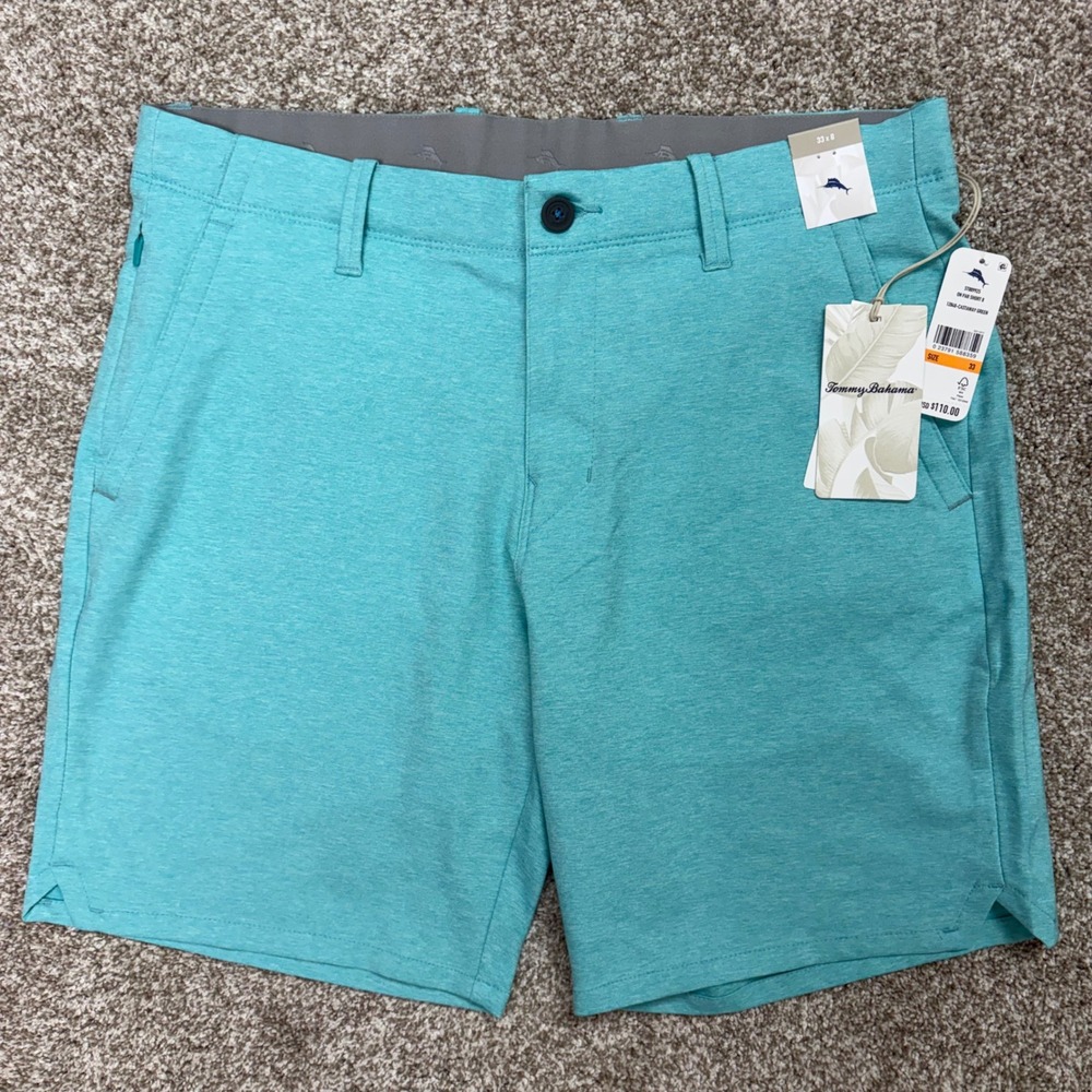 NEW Tommy Bahama On Par Shorts Mens 33 Castaway Green Golf Performance 8" Inseam